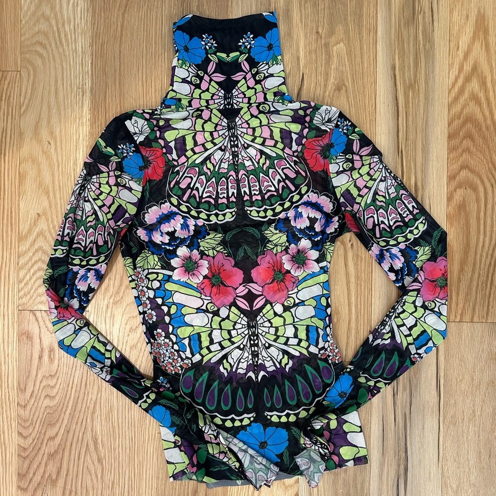Floral Butterfly Mesh Print Women's Top